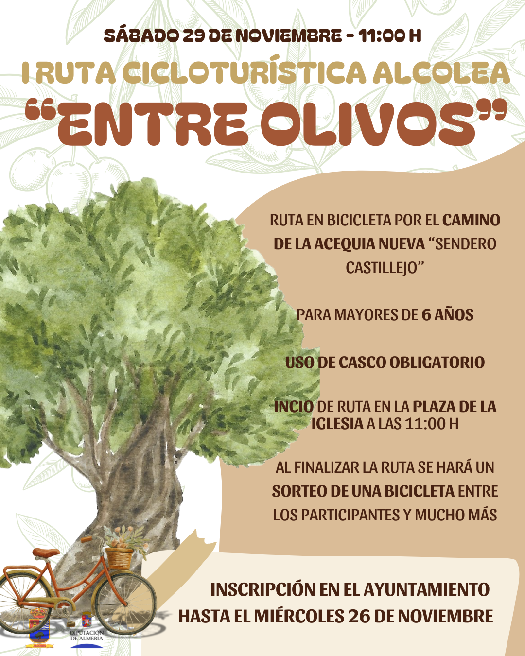 bicicletas, ruta, olivos, centenarios, actividades, familias, paisajes, diputación, almería, ayuntamiento, alcolea